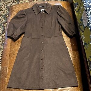 NWT Dolce Cabo neon suede puff shoulder dress coffee small